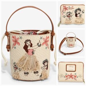 NEW Loungefly Disney Lilo & Stitch Hula Floral‎ Woven Crossbody Bag & WALLET